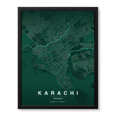 Karachi Emerald & Teal Map - Minimalist City Map Series | Signature Artwork #00824