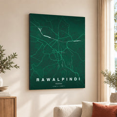 Rawalpindi Emerald & Teal Map - Minimalist City Map Series | Signature Artwork #00827
