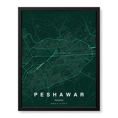 Peshawar Emerald & Teal Map - Minimalist City Map Series | Signature Artwork #00829