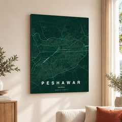 Peshawar Emerald & Teal Map - Minimalist City Map Series | Signature Artwork #00829