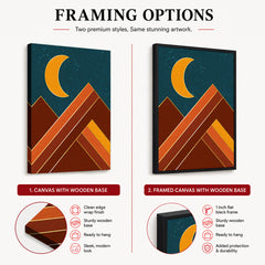 Colorful Abstract Art With Golden Moon Over Blue Background | Abstract Office Artwork #0083
