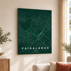 Faisalabad Emerald & Teal Map - Minimalist City Map Series | Signature Artwork #00830
