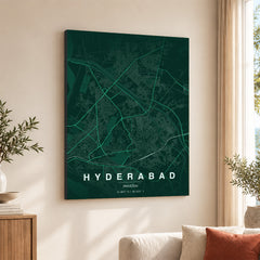 Hyderabad Emerald & Teal Map - Minimalist City Map Series | Signature Artwork #00832