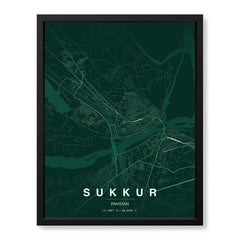 Sukkur Emerald & Teal Map - Minimalist City Map Series | Signature Artwork #00833
