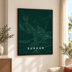 Sukkur Emerald & Teal Map - Minimalist City Map Series | Signature Artwork #00833