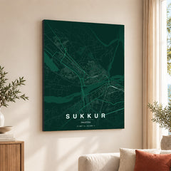 Sukkur Emerald & Teal Map - Minimalist City Map Series | Signature Artwork #00833