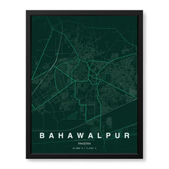 Bahawalpur Emerald & Teal Map - Minimalist City Map Series | Signature Artwork #00834