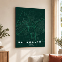 Bahawalpur Emerald & Teal Map - Minimalist City Map Series | Signature Artwork #00834