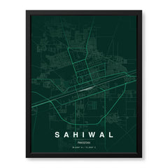Sahiwal Emerald & Teal Map - Minimalist City Map Series | Signature Artwork #00835