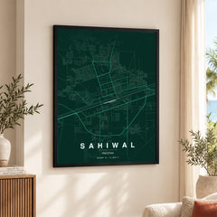 Sahiwal Emerald & Teal Map - Minimalist City Map Series | Signature Artwork #00835