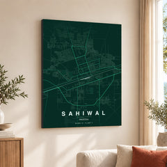 Sahiwal Emerald & Teal Map - Minimalist City Map Series | Signature Artwork #00835
