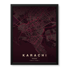 Karachi Burgundy & Pink Map - Minimalist City Map Series | Signature Artwork #00836