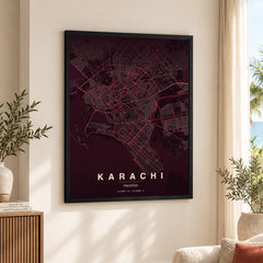 Karachi Burgundy & Pink Map - Minimalist City Map Series | Signature Artwork #00836