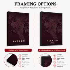 Karachi Burgundy & Pink Map - Minimalist City Map Series | Signature Artwork #00836