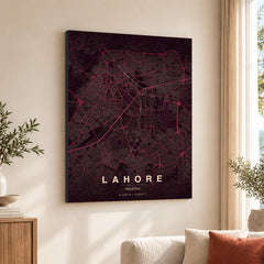 Lahore Burgundy & Pink Map - Minimalist City Map Series | Signature Artwork #00837