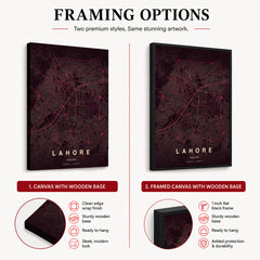 Lahore Burgundy & Pink Map - Minimalist City Map Series | Signature Artwork #00837