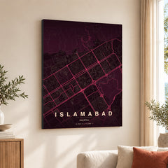 Islamabad Burgundy & Pink Map - Minimalist City Map Series | Signature Artwork #00838