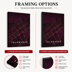 Islamabad Burgundy & Pink Map - Minimalist City Map Series | Signature Artwork #00838