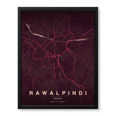 Rawalpindi Burgundy & Pink Map - Minimalist City Map Series | Signature Artwork #00839