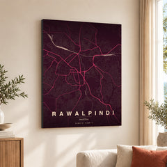 Rawalpindi Burgundy & Pink Map - Minimalist City Map Series | Signature Artwork #00839
