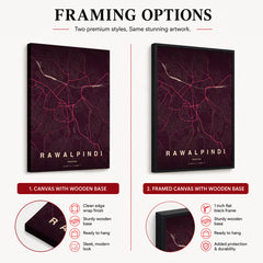 Rawalpindi Burgundy & Pink Map - Minimalist City Map Series | Signature Artwork #00839