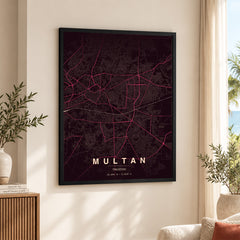 Multan Burgundy & Pink Map - Minimalist City Map Series | Signature Artwork #00840