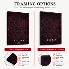 Multan Burgundy & Pink Map - Minimalist City Map Series | Signature Artwork #00840