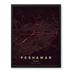 Peshawar Burgundy & Pink Map - Minimalist City Map Series | Signature Artwork #00841
