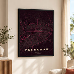 Peshawar Burgundy & Pink Map - Minimalist City Map Series | Signature Artwork #00841