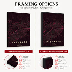 Peshawar Burgundy & Pink Map - Minimalist City Map Series | Signature Artwork #00841