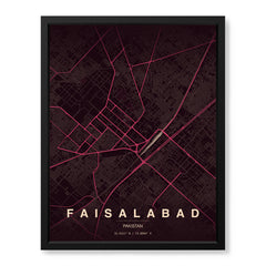 Faisalabad Burgundy & Pink Map - Minimalist City Map Series | Signature Artwork #00842