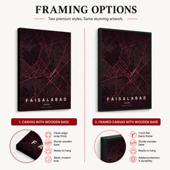 Faisalabad Burgundy & Pink Map - Minimalist City Map Series | Signature Artwork #00842