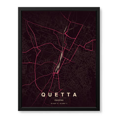 Quetta Burgundy & Pink Map - Minimalist City Map Series | Signature Artwork #00843