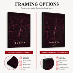 Quetta Burgundy & Pink Map - Minimalist City Map Series | Signature Artwork #00843
