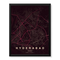 Hyderabad Burgundy & Pink Map - Minimalist City Map Series | Signature Artwork #00844