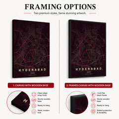 Hyderabad Burgundy & Pink Map - Minimalist City Map Series | Signature Artwork #00844
