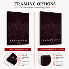 Bahawalpur Burgundy & Pink Map - Minimalist City Map Series | Signature Artwork #00846