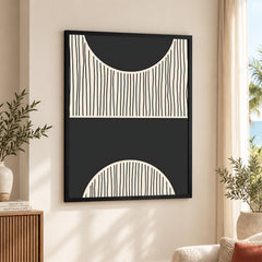 Black Line Art Over Black & White Background | Abstract Office Artwork #0091