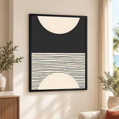 Black Line Art Over Black & Beige Background | Abstract Office Artwork #0094