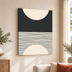 Black Line Art Over Black & Beige Background | Abstract Office Artwork #0094