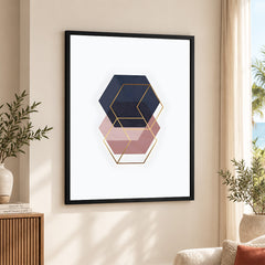Blue & Beige Geometric Shapes Abstract Design | Abstract Office Artwork #0098
