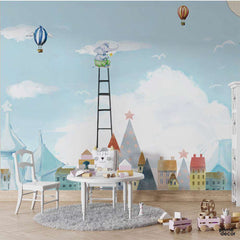 Balloon Castle and Cloud Background | Kids Wallpaper Mural - Prime Décor