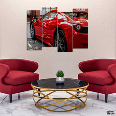 Ferrari Red Car (4 Panel) | Car Wall Art - Prime Décor
