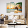 Camel Ride On A Beautiful Beach With Pyramids (4 Panel) Nature Wall Art