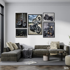 Classic Retro Style Motorbikes (5 Panel) Bikes Wall Art - Prime Décor