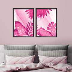 Abstract Pink Palm Leaves (2 Panel) Wall Art - Prime Décor