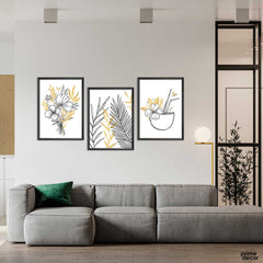 Gold Botanical Leaves Cover Collection (3 Panel) Floral Wall Art - Prime Décor