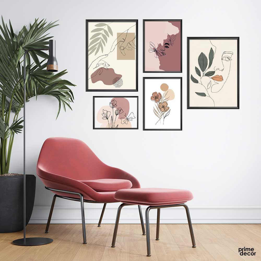 Floral Line Art Collection (5 Panel) Wall Art - Prime Décor
