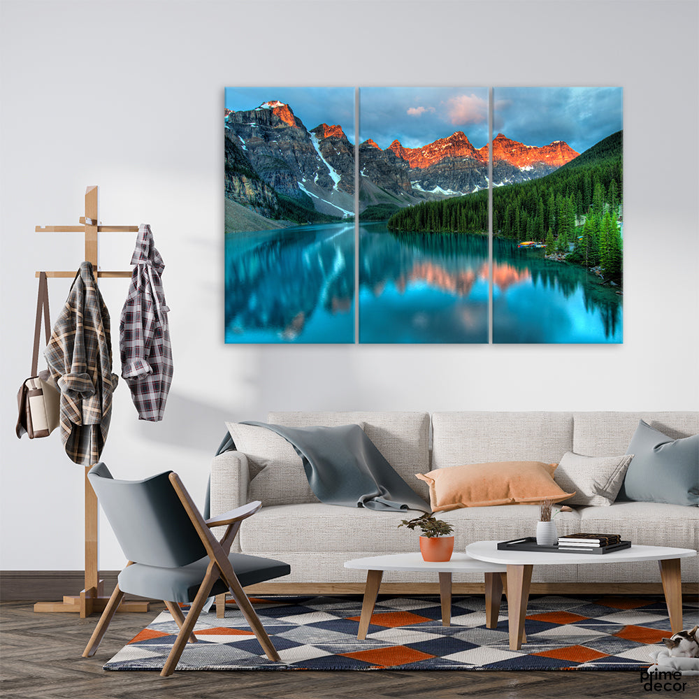 Calm Body of Water & Mountain (3 Panel) Nature Wall Art - Prime Décor