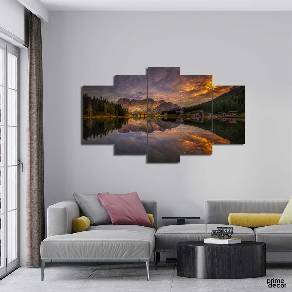 The View of Lake & Sunset (5 Panel) Nature Wall Art - Prime Décor